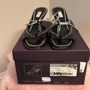 Black Prada Sandal with Silver Accents